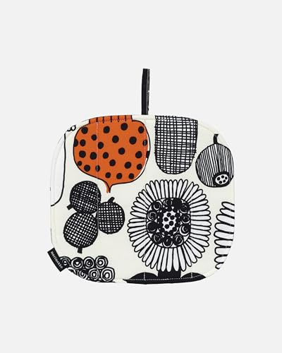 MARIMEKKO Puutarhurin Parhaat Wasserkocherhalter mit Aufhängeschlaufe - Verfeinern Sie Ihre Küchendekoration mit unseren weißen, orangefarbenen und schwarzen Topflappen, ideale Tischwäsche für Küche