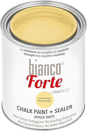 Bianco Forte - Giallo Pompei - (1L) Vernice a Gesso con Finitura/Protettivo 2-in-1: Chalk Paint Super Resistente per Mobili, Pareti e Porte – Asciugatura Rapida, Interni/Esterni, Opaca