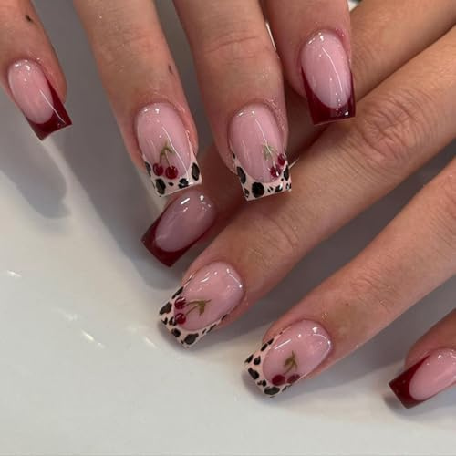 24 uñas postizas cuadradas a presión con diseños brillantes, uñas postizas francesas, uñas postizas acrílicas, uñas artificiales, pegamentos para mujeres