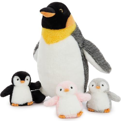 MorisMos 4 stücke Pinguin Kuscheltier XXL Set, 35cm hoch riesen Pinguin Kuscheltier mit Babys im Bauch, Groß Plüschtier Stofftier Penguin Geschenk für Kinder