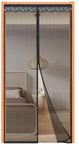 Fliegengitter Tür Magnet 140x220cm,Fliegengitter Balkontür Magnet,Ohne Bohren, Magnetvorhang für Terrassentür, Schiebetür, Mückenschutz Vorhang,Schwarz