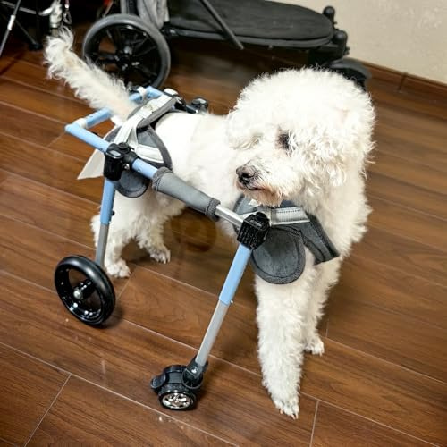4 Wheels Front Back Legs Dog Wheelchairs, Aluminum Lightweight Doggie Wheel Chairs/Pet Full Support Assist Carts, XS/S/M/L/XL/XXL Dog Leg Braces(Size S)