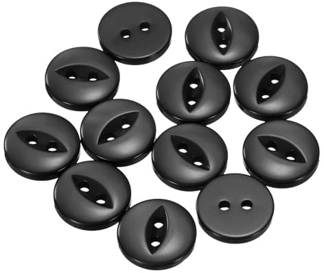 QUARKZMAN 12 Stück Knöpfe 15mm Harz Buttons zum Annähen 2 Löcher Runde Bastelknöpfe für Bekleidung Bettwäsche Hosen Hemd Blusen Kleider Rock Handwerk Selber Machen, Schwarz