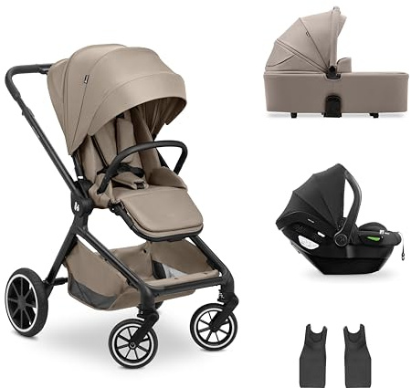 hauck Kinderwagen 3 in 1 Move N Care Set inkl. Drive N Care i-Size Babyschale & Babywanne, Mocha/Black - ab Geburt bis 22 kg - Wendbar, Höhenverstellbar & Faltbar - UV-Schutz 50+