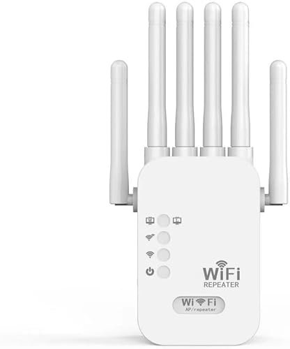 Répéteur WiFi intérieur Puissant,amplificateur de Signal WiFi,6 antennes, 2 Ports LAN, amplificateur WiFi pour la Maison et Le Bureau, WiFi Extender Couverture jusqu'à 1200m²,Facile à Utiliser