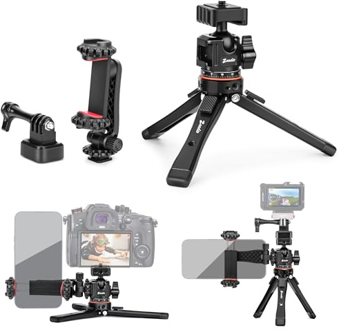 Zeadio Kit Trépied Professionnel, Adaptateur de Monture 1/4'', avec Support Smartphone et Adaptateur pour Caméra Action pour iPhone/Android Appareil Photo Gimbal Caméra Sportive etc