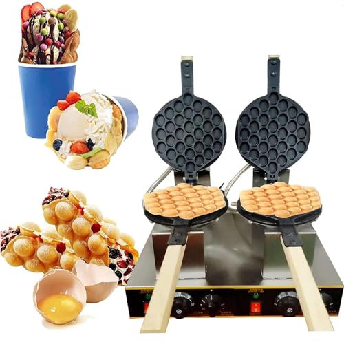 DSeenLeap Bubble Waffle Maker, Egg Waffle Machine, Electric Non-Stick Commercial Cone Maker, 180° Rotating, with Intelligent Temperature Control + Timing Function, for Home Use