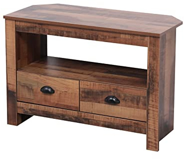 ALPHA Wooden Corner TV Unit for Small Space TV Stand Cabient with 2 Drawers and Shelf TV Storage Entertainment Multimedia Centres for Living Room, W85xD39xH58cm