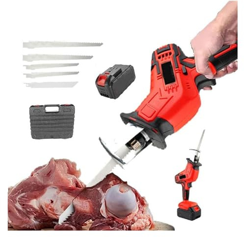 Pink Beryl Electric Meat Bone Saw, Electric Hand Saw for Butcher, with 4 Blades and Storage Box, Butcher Hand Saw, Maximum Cutting Thickness: 100mm