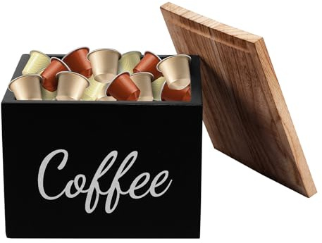 harupink Portacapsule in legno, capacità con coperchio sigillato, stabile contenitore per capsule di caffè, organizer per caffè (nero)