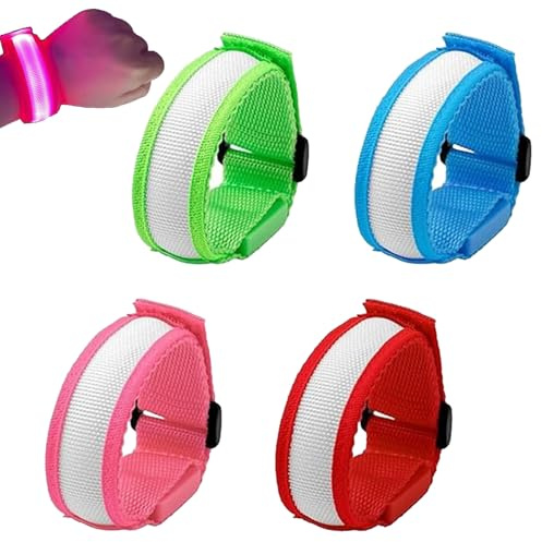 Infreecs 4 Stück Leuchtarmbänder Kinder, LED Armband- 3 Lichtmodi, Leuchtband Joggen Glühen Blinkende Armbänder, Leuchtarmband Glühen in der Dunklen Partyzubehör für Konzerte, Sport, Partys, Nacht
