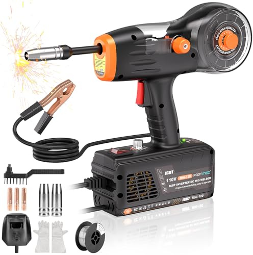Handheld MIG Welder Machine - 110V Flux Core Portable laser welder, 120A Gasless MIG Welding Machine, Inverter Wire Feed Welding Equipment, for solder bar sizes from 0.030 to 0.035 (0.8–1.0mm)
