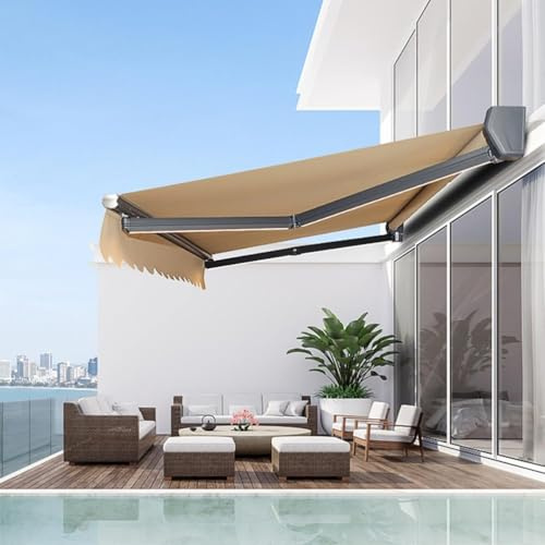 Motorized Retractable Patio Awning - Waterproof Outdoor Canopy with Double Lamp Curved Arm Gray Fabric Perfect for Yard & Balcony - 2x1.5M Electric Awning