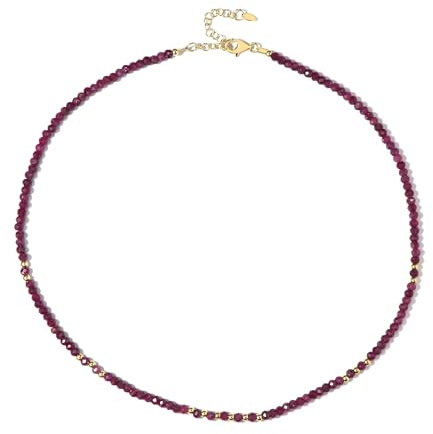 Cavill Mosambik Rubin Halskette 43,36ct - Elegante vergoldete 925 Sterling Silberkette mit facettierten Rubin-Perlen, verstellbar 45-50 cm, intensiv roter Farbverlauf