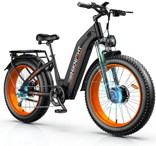 Dual Motor Electric Bike for Adults, 1600W/3000W Peak 52V 20AH Battery E Bike 26 x 4.0 Fat Tire Electric Mountain Bike Step-Thru Electric Bicycle for Women/Men, Up to 38MPH, Dual Hydraulic Brake