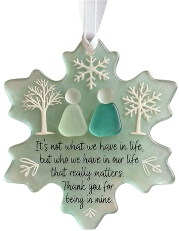 Snowflake Shaped Sea Glass Friendship Ornament, Acrylic Sea Glass Christmas Ornaments, Snowflake Seas Glasses Art Friendship Pendant Keepsake, Hanging Seaglasses Pendant Christmas Tree Decoration