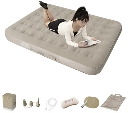 Zerodis Materasso Gonfiabile, Tessuto Floccato Ad Alta densità, Comodo Letto Ad Aria con Pompa Elettrica, Portatile per Campeggio e Uso Domestico (Doppia standard)