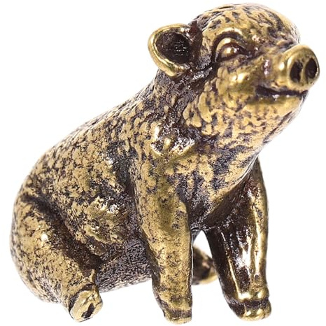 Schweine Ornament aus Messing als Schreibtischdekoration für Zuhause | Goldene Dekofigur, Runde Form mit Glatter Oberfläche, Passend für Studium und Wohnbereich