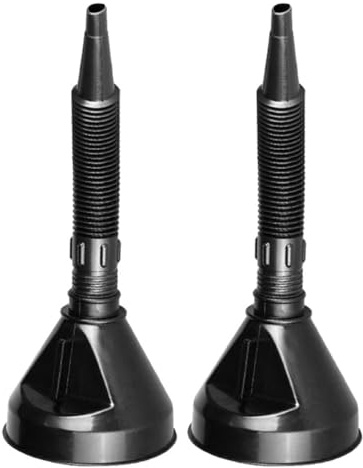 Lot de 2 Entonnoirs à Huile Flexibles Noirs 165mm | Plastique Léger, Embout à Large Ouverture, Remplissage Rapide D’Huile Moteur et Carburant, pour Autos et Motos