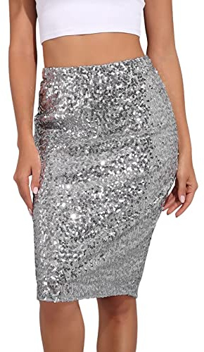 Gonna Lunga Paillettes Donna Gonna Paillettes Lunga Donna Curvy Slim Fit Scintillante a Vita Alta Skirt Elegante Gonna Paiette Grandi Outfit Controllo Moda Ventre Tinta Unita Gonne Midi