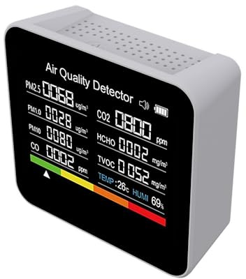 Rilevatore di gas, Monitor a qualità 'aria 9 in 1, misuratore di CO2, CO, TVOC, HCHO, PM2,5, PM1,0, PM10, misurazione temperatura e umidità, rilevatore anidride carbonica,per casa e camper(White)