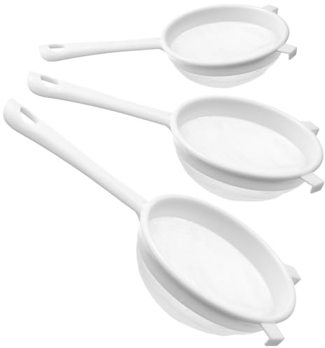3er Set Plastiksieb Kefir Küchensieb Kunststoff mit Griff Nylon Netzsiebe Seiher Doppelgriff Feines Lebensmittel Mehl Sieb Lebensmittel-Joghurt-Netze Siebs für Backen Küche Seiher Siebs Tee Saft