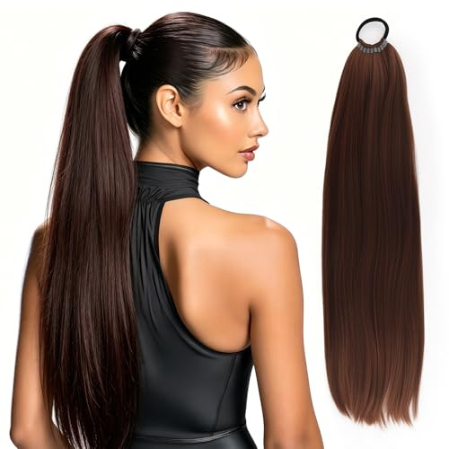 Zopf Haarteil Hellbraun,60cm Ponytail Verlängerung Extensions mit Haargummi