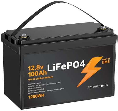 LiFePO4 12V 100Ah mit 100A BMS Low Temperature Schutz und Max. 15000 Zyklens, 1280Wh Lithium Batterie for Motorhome Solar System Boat Household Camping