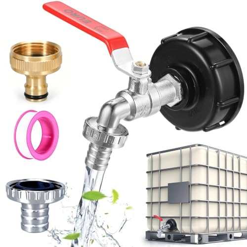 Robinet Cuve 1000L Robinet IBC Adaptateur Robinet Cuve Plastique Robinet | Recuperateur eau de Pluie S60x6 à Filetage Grossier Adaptateur en Cuivre 3/4 Robinet de Rechange pour Cuve