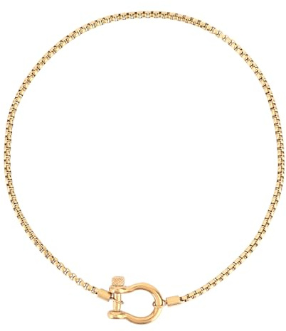 YZCIS Screw Anchor Shackle Wheat Necklace, Two Tones Carabiner Necklace with Gold Chain Silver Pendant Chunky Heavy Jewelry for Women Men
