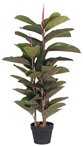 Blooming Artificial 105cm (3.5ft) Artificial Rubber Tree, Beautiful Green Leaves, Red Stem, Highly Realistic Fake Office Plant