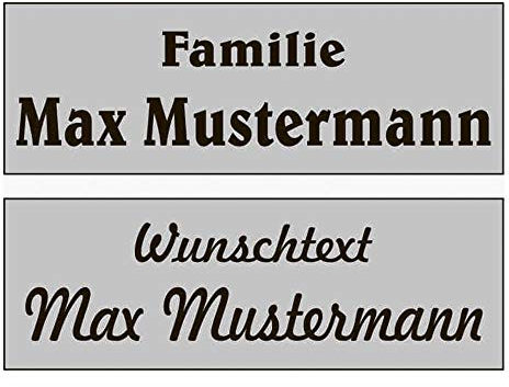 Aluminium Türschild mit Wunschtext Schild Namensschild Klingelschild Pokalschilder Briefkastenschild selbstklebend | silber (50x30mm)