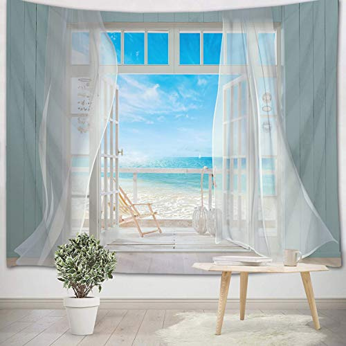 LB 200x150cm Tapiz de Pared Playa tropical Colgar de Pared Océano turquesa Tela Pared Paisaje junto al mar Tapices para Sala Dormitorio Decoración Pared