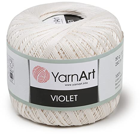 Yarn Art - 1 madeja YarnArt Violet, 100 hilos de algodón mercerizado, hilo de ganchillo para tejer a mano, bordado, manualidades, color beige 6194