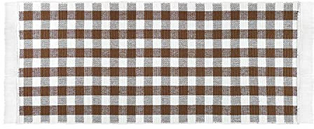 WohnDirect Alfombra de Cocina a Cuadros 50 x 135 cm marrón para la Cocina, el Pasillo, la Sala de Estar • Corredor de Cocina Lavable a máquina • Alfombra Hecha de 100% algodón con Flecos juguetones