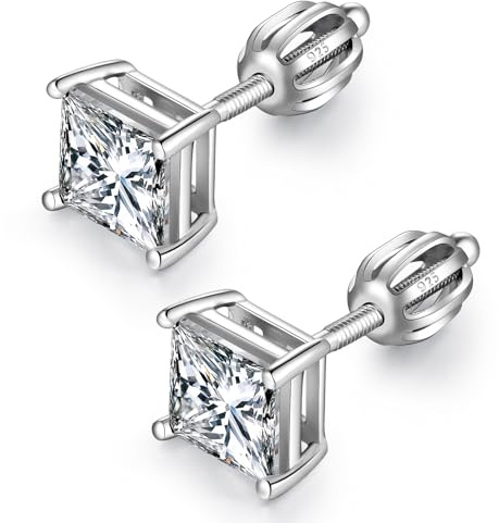 JiaYang Glänsande cz diamantörhängen för män och kvinnor, 925 sterling silver cubic zirconia, skruvörhängen med lång tjock stolpe, 4 mm-8 mm, 7mm, Kubisk zirkonia