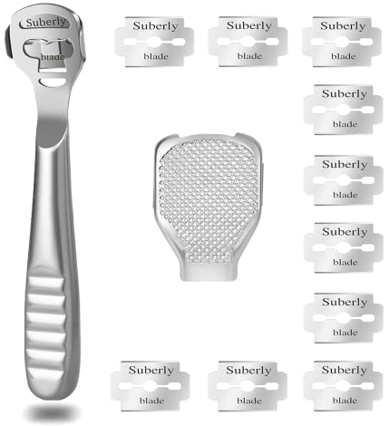 Rallador de Pie Pedicura, Cuchillos de Pedicura Multifuncional, Herramienta de Cuidado de Pies, Profesional Pedicura Kit Herramientas con 10 Cuchillas Plata