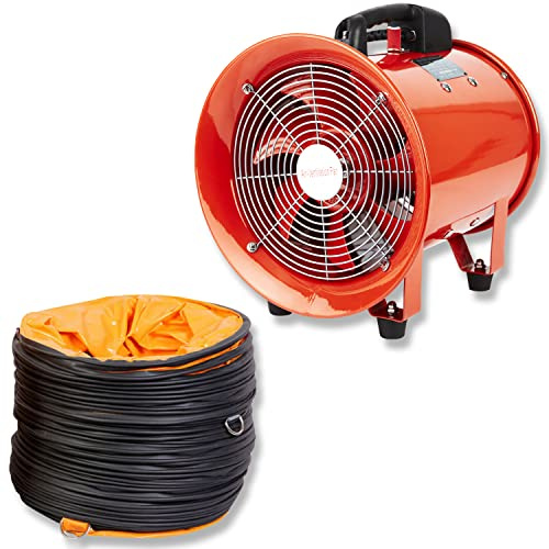 PowerStar Portable Ventilation Industrial Air Axial Metal Blower Commercial Exhaust Workshop Extractor Ventilating Fan Without Pvc Duct 8'' 10'' 12'' 16'' 18'' 20'' & 24'' Inches (8'' Fan), Orange