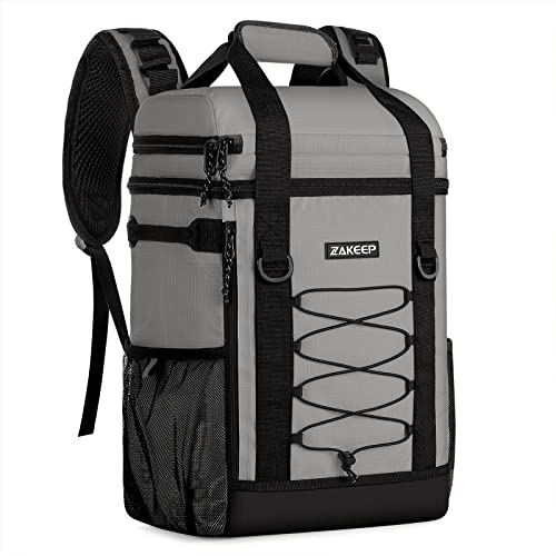 ZAKEEP Cooler Backpack, 36 Cans Multifunctional Leakproof Cooler Backpack with Padded Top Handle, Mesh Pocket for Camping BBQ (Gray)