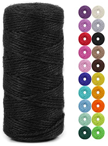 LEREATI Juteschnur 2mm x 100m, Paketschnur Naturfaser Gartenschnur Bastelschnur Jutegarn Juteseil, Jutekordel für DIY Kunstgewerbe, Gartenarbeit, Verpackung, Weihnachten Dekoration (Schwarz)