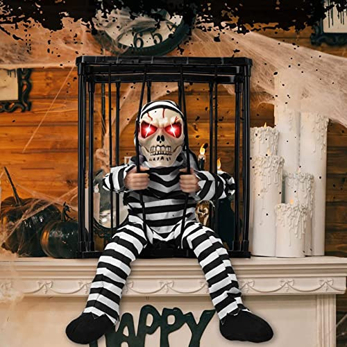 Somerway Gruseliger Halloween-Deko-Anhänger, Sprechender Gefangener Anhänger mit Leuchtende rote Augen und sprachaktiviertes Design, Schreiende Halloween-Horror-Deko-Requisiten A
