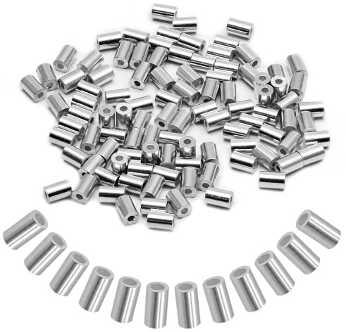 Piutouyar Aluminium-Crimpschlaufen-Hülse, 1,2 mm Drahtseil-Anschlaghülse, Kabelhülse, Drahtseil-Crimphülse (100 Stück)