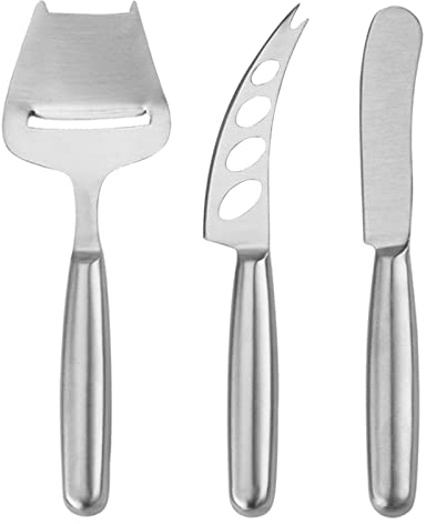 VANRA Set di coltelli da formaggio 3 pezzi in acciaio inox con affettatrice per formaggi morbidi e semiduri(Set di 3 coltelli da formaggio)