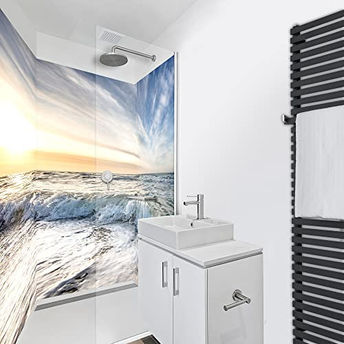WANDFREUDE individuelle Duschrückwand Aluverbundplatte auf Maß (3 Stück - Meereswelle - Premium Brillant Lack) – Dusche Wandverkleidung Duschwandverkleidung Duschrückwände
