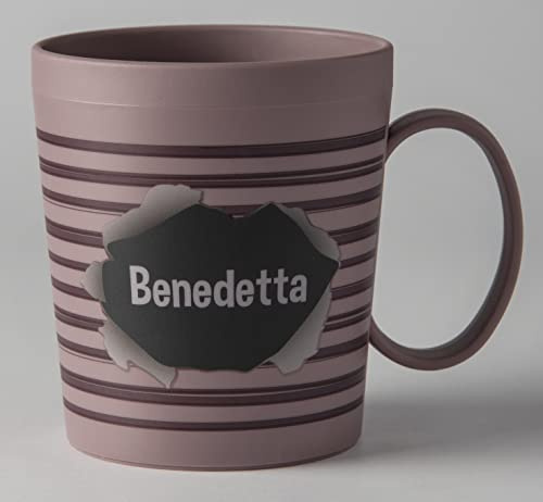ILS I LOVE SHOPPING Taza personalizada con nombre, vaso de plástico, 350 ml, para microondas con asa de desayuno, fabricado en Italia (Benedicta)