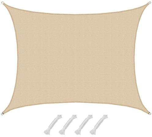 AMANKA 90% UV Schutz: Sonnensegel 5x7 Rechteckig - Wasserdurchlässig & Atmungsaktiv - Sonnenschutz Pool Trampolin Whirlpool Sonnendach Pergola Carport, Beige