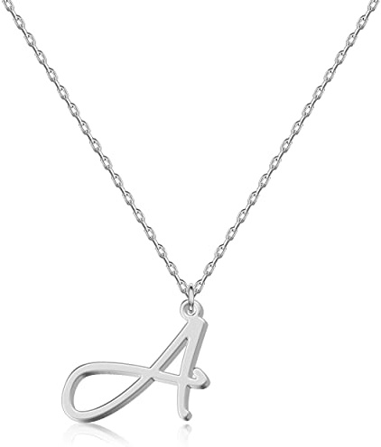Collier lettre initiale A Personnalisé pour Femmes, Bijou Minimaliste en Acier Inoxydable avec Pendentif Lettre au Style d'Écriture Manuscrite, Cadeau pour Anniversaire de Mariage, Noël Fête des Mères
