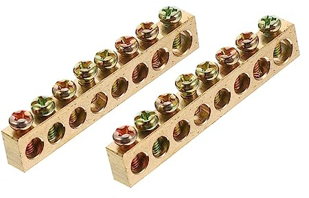 Morsettiera di Terra 8 Fori 4 Pezzi in Rame per Quadro | Oro, Resistente a Corrosione Chimica, Alta Durezza e Usura, Kit 4 Pezzi per Distribuzione Elettrica