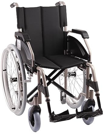 SPES - sedia a rotelle pieghevole a doppia crociera in alluminio, leggera, ruote e braccioli estraibili, pedane appoggiapiedi regolabili - portata 130kg (44 cm)