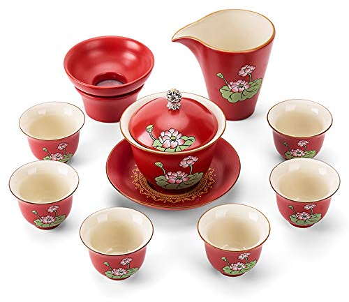 HWSY Service à thé en céramique Utilitaire, Service de thé Chinois, théière en Porcelaine avec 6 Tasses à thé, Services à thé Japonais, cérémonie du thé Traditionnelle, Service à thé Kung Fu, fête de